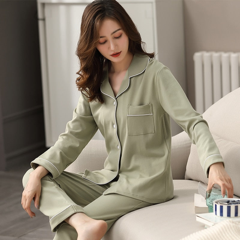 Femmes 100% coton Pyjamas Dormir en hiver Lounge Sleepwear Solid Pijama blanc Mujer Bedroom Vêtements d'intérieur Pyjama en coton pur PJs