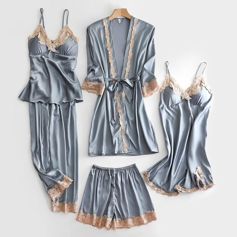 Robe de chambre de mariage Satin d'été pour femmes Robe de bain kimono sexy Chemise de nuit en dentelle mariée Lingerie de bain Pyjama ample