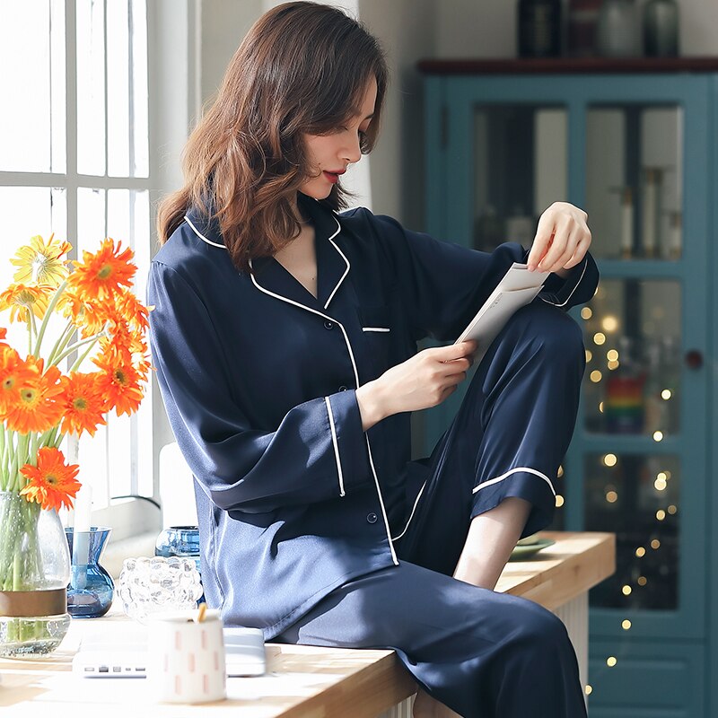 Pyjama d'été en satin pour femmes Pyjamas PJ Set Home Vêtements Manches Longues Combinaison de nuit rose Ice-Silk White Pijamas Femme