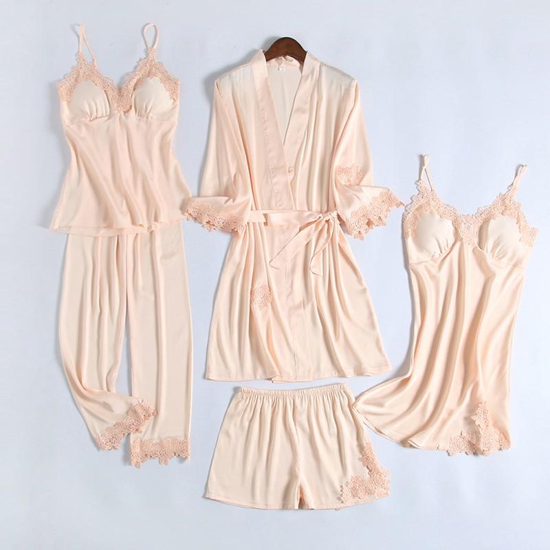 Robe de chambre de mariage Satin d'été pour femmes Robe de bain kimono sexy Chemise de nuit en dentelle mariée Lingerie de bain Pyjama ample