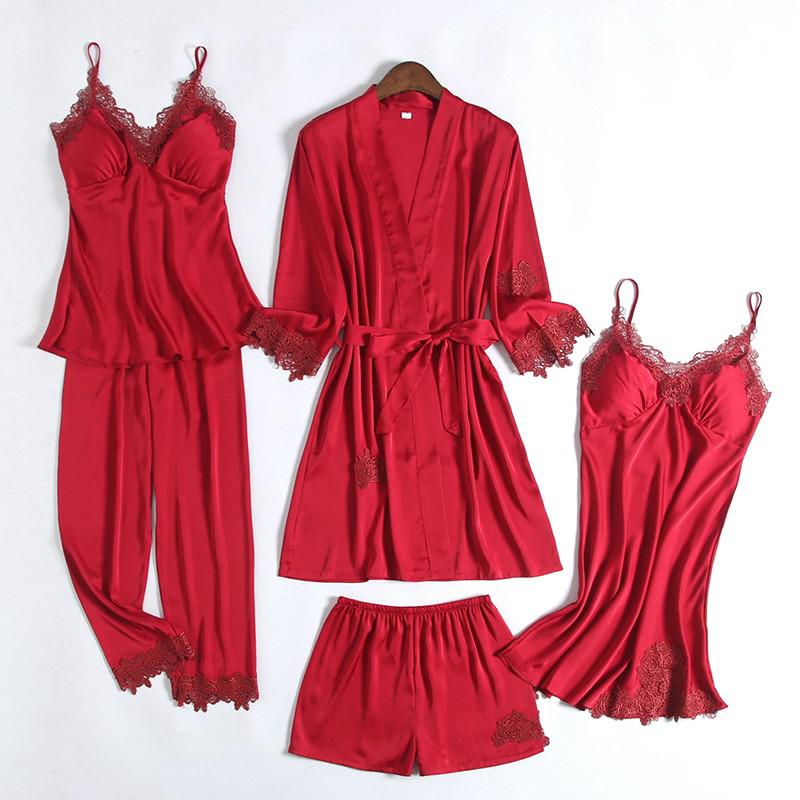 Robe de chambre de mariage Satin d'été pour femmes Robe de bain kimono sexy Chemise de nuit en dentelle mariée Lingerie de bain Pyjama ample