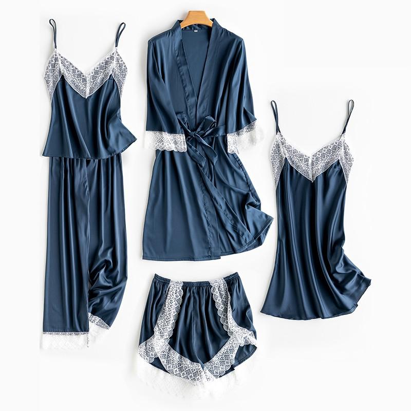 Robe de chambre de mariage Satin d'été pour femmes Robe de bain kimono sexy Chemise de nuit en dentelle mariée Lingerie de bain Pyjama ample