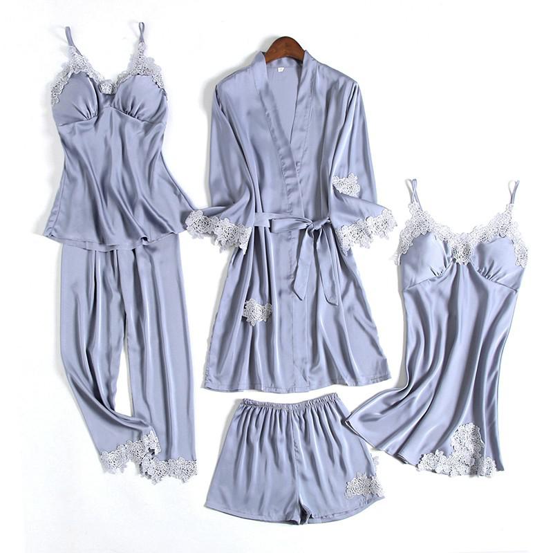 Robe de chambre de mariage Satin d'été pour femmes Robe de bain kimono sexy Chemise de nuit en dentelle mariée Lingerie de bain Pyjama ample