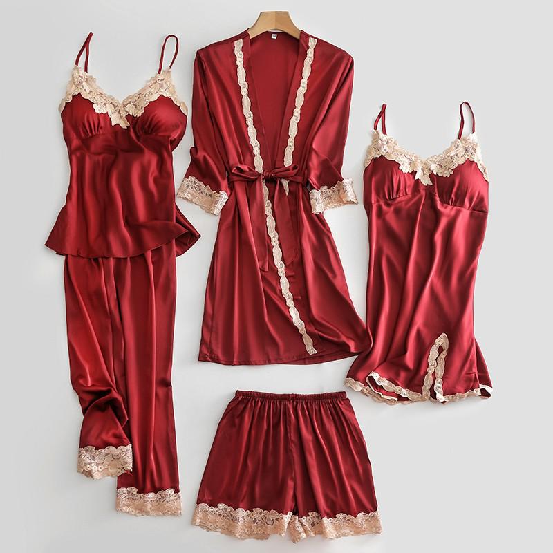 Robe de chambre de mariage Satin d'été pour femmes Robe de bain kimono sexy Chemise de nuit en dentelle mariée Lingerie de bain Pyjama ample
