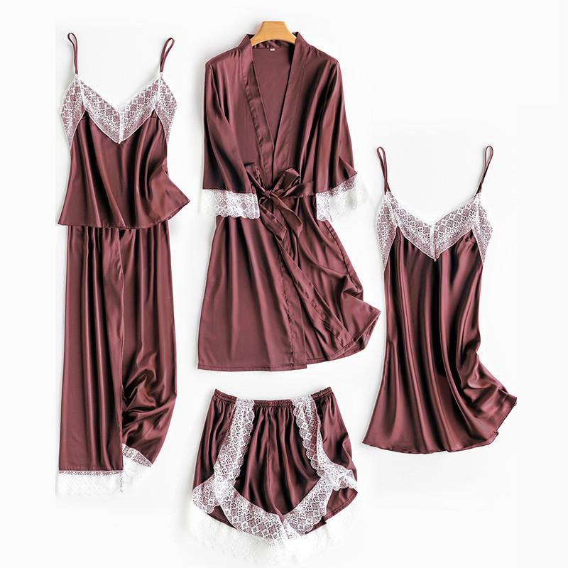 Robe de chambre de mariage Satin d'été pour femmes Robe de bain kimono sexy Chemise de nuit en dentelle mariée Lingerie de bain Pyjama ample