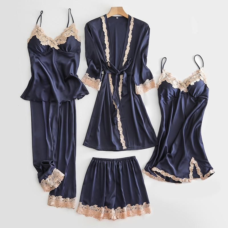 Robe de chambre de mariage Satin d'été pour femmes Robe de bain kimono sexy Chemise de nuit en dentelle mariée Lingerie de bain Pyjama ample