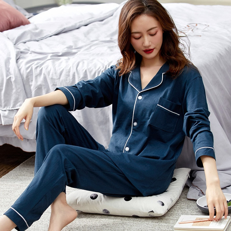 Femmes 100% coton Pyjamas Dormir en hiver Lounge Sleepwear Solid Pijama blanc Mujer Bedroom Vêtements d'intérieur Pyjama en coton pur PJs